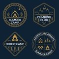 Camp logo set. Summer and forest camping badges. Mountain and Rock Climbing emblem. Vector illustration